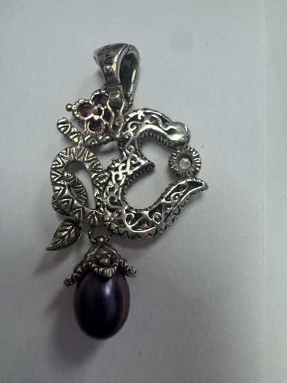 Barbara Bixby Sterling & 18K Gold Sapphire Garnet Black Pearl Pendant Enhancer