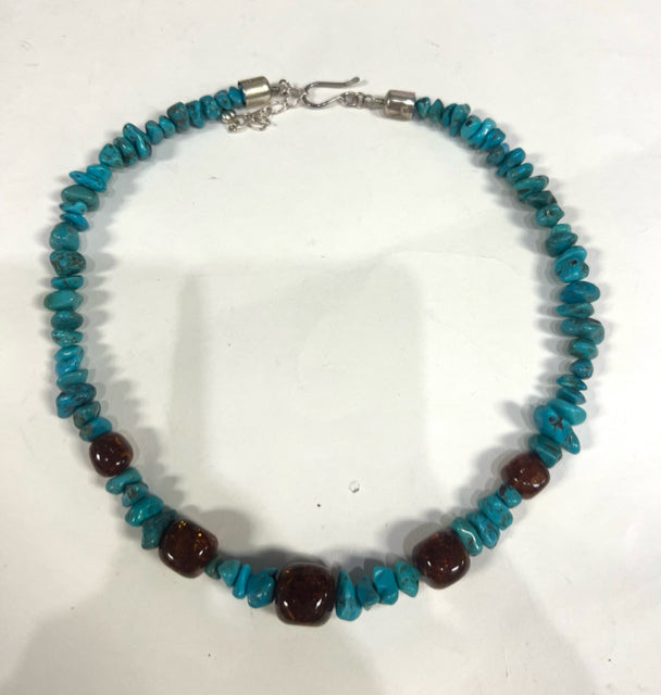 Jay King DTR Miine finds Turquoise Amber 20" -22" necklace 925 Sterling Silver