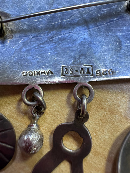 Vintage Taxco Sterling Silver Brooch Pin Dangles Tv-52 Mexico