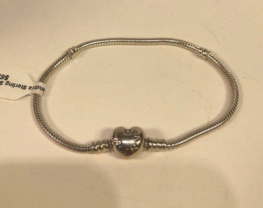 Pandora Sterling Silver Bracelet 8" Heart Clasp