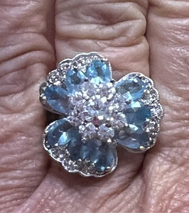 NOLAN MILLER Glamour Collection "Fountain Blue Flower Ring" - SIZE 6.5