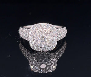 18kW Diamond Ring 1 ct tw Square Cluster Size 8.75