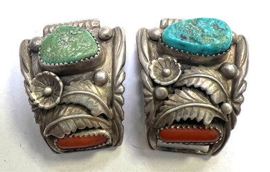 Sterling Silver Watch End Tips Turquoise & Red Coral