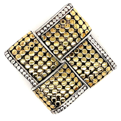 John Hardy 18k Gold & 925 Sterling Silver Dot Brooch Pin Square 1.20"