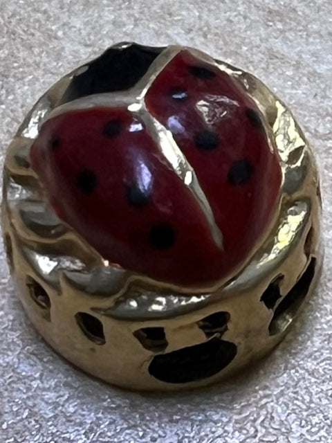 14k Yellow Gold Slide Charm Red Enamel Ladybug Klein KLJCI .36" 1.7 Grams