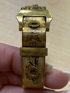 Victorian Gold Filled Black Enamel Belt Buckle Bangle Orante Bracelet