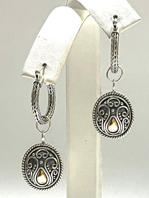 Suarti BA Sterling Silver 18k Yellow Gold Dangle Wheat Chain Hoop Earring Charms