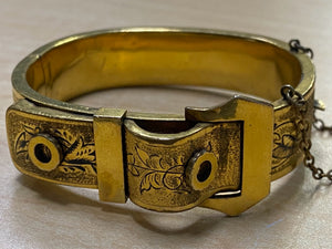 Victorian Gold Filled Black Enamel Belt Buckle Bangle Orante Bracelet