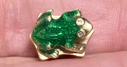 14k Yellow Gold Green Enamel Frog Slide Charm Klein KLJCI 2.2g Diamond Eyes