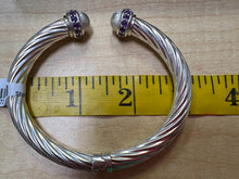 Load image into Gallery viewer, 925 Sterling Silver Amethyst Cable Cuff Hinged 8&quot; Bracelet