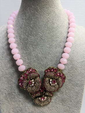 Heidi Daus Large Pink Pleasing Pansy Crystal Accented Statement Necklace