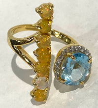 Load image into Gallery viewer, Rarities Carol Brodie Gold Vermeil Blue Topaz, Ethiopian Opal, White Zircon Ring