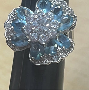 NOLAN MILLER Glamour Collection "Fountain Blue Flower Ring" - SIZE 6.5