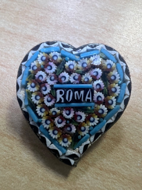 Mosaic Heart Shaped Roma Vintage Brooch C Clasp 1" x 1"