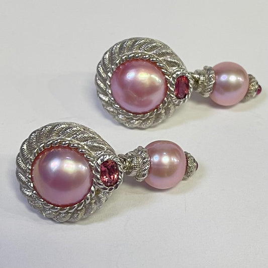 Judith Ripka Pink CZ Earrings Pearl Charm Earrings