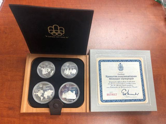 MONTREAL CANADA 1976 OLYMPICS PROOF COIN SET 4 SILVER COINS SERIES I COA