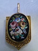 Load image into Gallery viewer, 14k Yellow Gold  Mosaic Victorian Era Floral Pendant Pietra Dura 1.3&quot; x .70&quot;