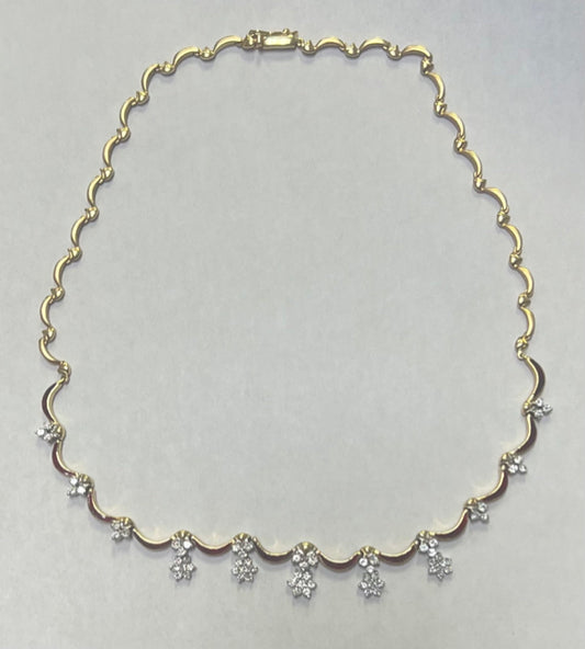 14k Yellow Gold Scalloped 1.50 ct tw Diamond 17" Necklace