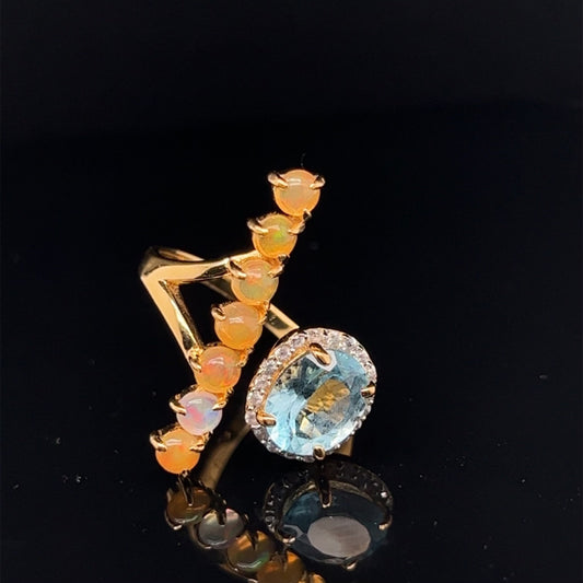 Rarities Carol Brodie Gold Vermeil Blue Topaz, Ethiopian Opal, White Zircon Ring