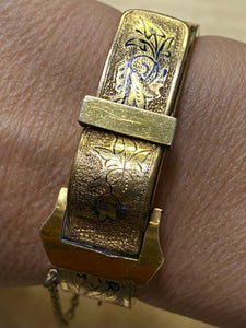 Victorian Gold Filled Black Enamel Belt Buckle Bangle Orante Bracelet