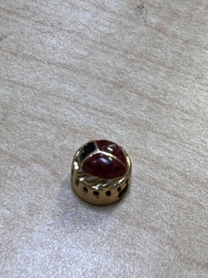 14k Yellow Gold Slide Charm Red Enamel Ladybug Klein KLJCI .36" 1.7 Grams