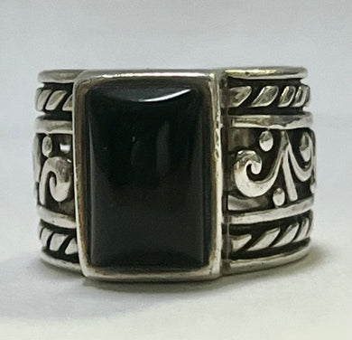 Silpada Sterling Silver Scroll Wide Ring Black Onyx Size 7.5