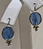 14kw Intaglio Blue Earrings Italy .95"x .42" Dangle Drop 3.7 Grams