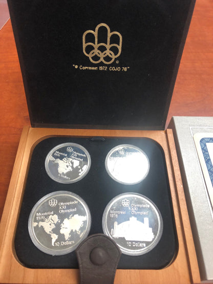 MONTREAL CANADA 1976 OLYMPICS PROOF COIN SET 4 SILVER COINS SERIES I COA