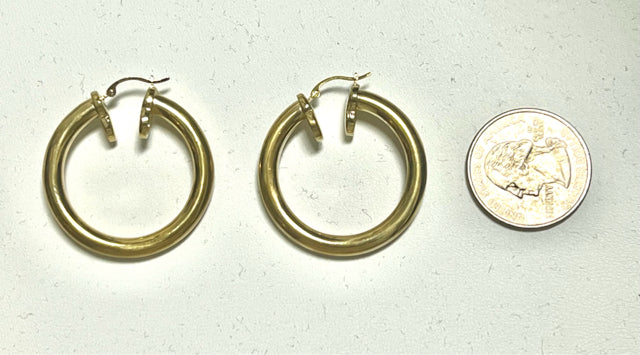 14k Yellow Gold Resin Filled Hoop Round .15" Wide 1" Earrings 2.7g SLC