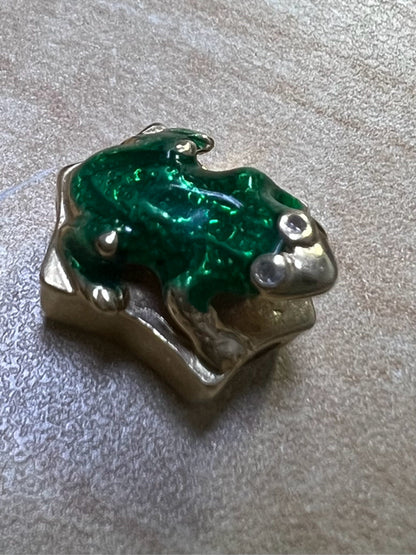 14k Yellow Gold Green Enamel Frog Slide Charm Klein KLJCI 2.2g Diamond Eyes