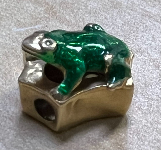 14k Yellow Gold Green Enamel Frog Slide Charm Klein KLJCI 2.2g Diamond Eyes