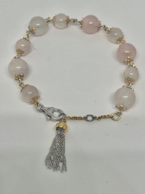 Michael Valitutti Gems En Vogue Pink Bead Rose Quartz Tassel Bracelet 8" - 8.5"