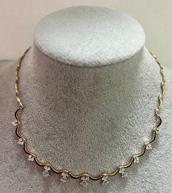 14k Yellow Gold Scalloped 1.50 ct tw Diamond 17" Necklace