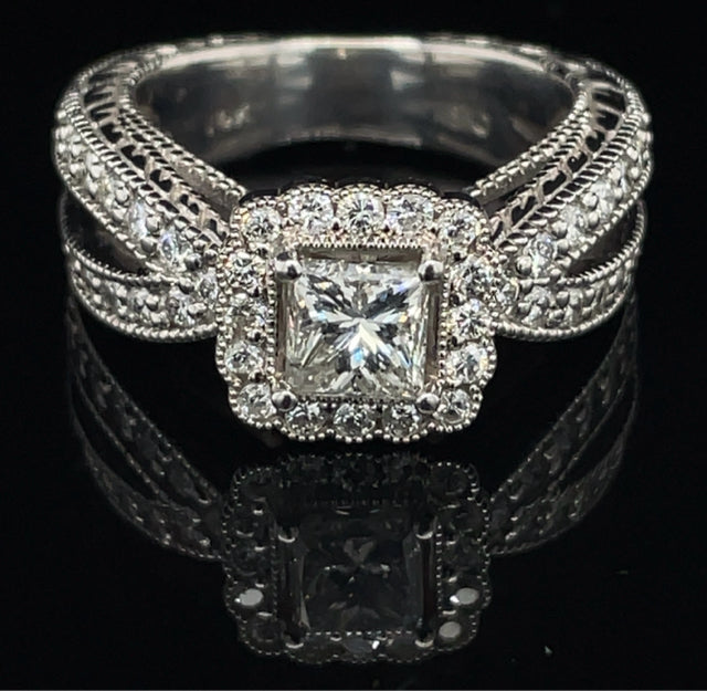 14kw 1.75 cttw Diamond Ring 1 ct Center .75 cttw Side Diams SI2 Clarity