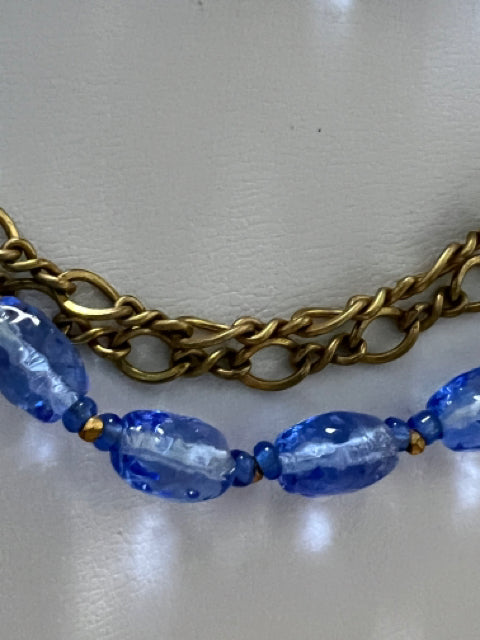 Miriam Haskell Signed Blue Multi Strand Choker Necklace Mid Century 14"-18" Long