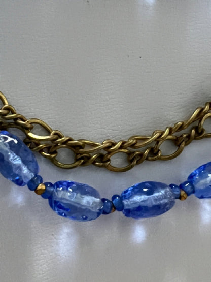 Miriam Haskell Signed Blue Multi Strand Choker Necklace Mid Century 14"-18" Long