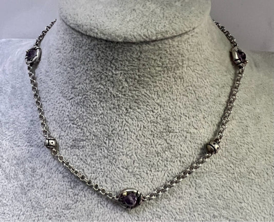 John Atencio Amethyst Station 16"  Necklace 925 Sterling Silver