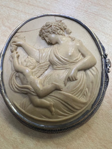 Huge 18k Lava Carved Cameo by Perotti Victorian Era 2”x 2.10”