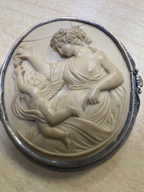 Huge 18k Lava Carved Cameo by Perotti Victorian Era 2”x 2.10”