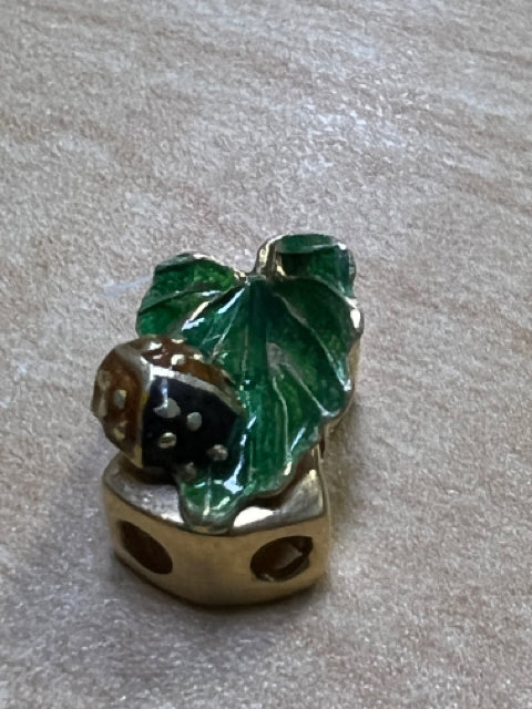 14k Gold Slide Charm Michael Anthony MA Ladybug On Leaf Green Enamel 2.8 Grams