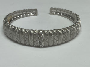 Judith Ripka 925 Sterling Silver Diamonique Cuff Hinged Bangle Bracelet