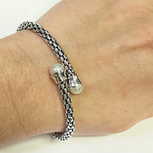 Load image into Gallery viewer, Italian Sterling Michael Dawkins Mesh Bypass Cuff Bracelet With Bezel Set Pearls