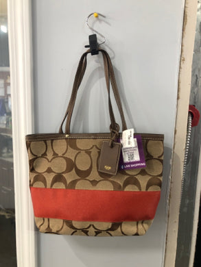 Designer Beige/Orange Coach Handbag
