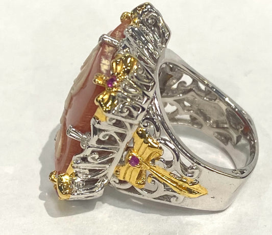 Michael Valitutti Gems En Vogue Sterling Silver Sq Carve Cameo Ring Ruby SZ 9 NH