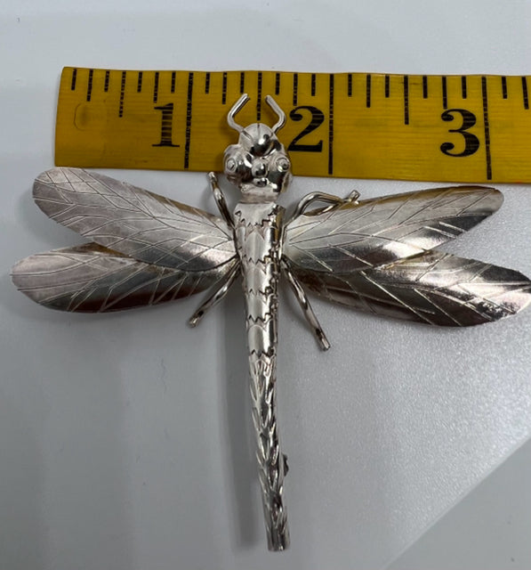 Solid 925 Sterling Silver Pin Brooch 2.75" x 3.25" Dragonfly 18g