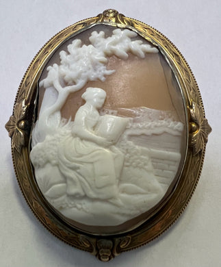 10k Yellow Gold Swivel Frame Antique Cameo Brooch Pin 1.9