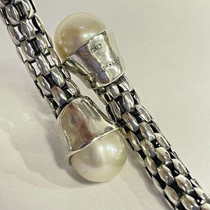 Italian Sterling Michael Dawkins Mesh Bypass Cuff Bracelet With Bezel Set Pearls