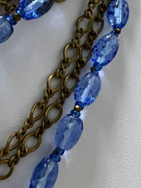 Miriam Haskell Signed Blue Multi Strand Choker Necklace Mid Century 14"-18" Long