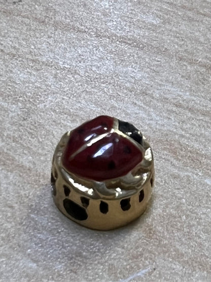 14k Yellow Gold Slide Charm Red Enamel Ladybug Klein KLJCI .36" 1.7 Grams